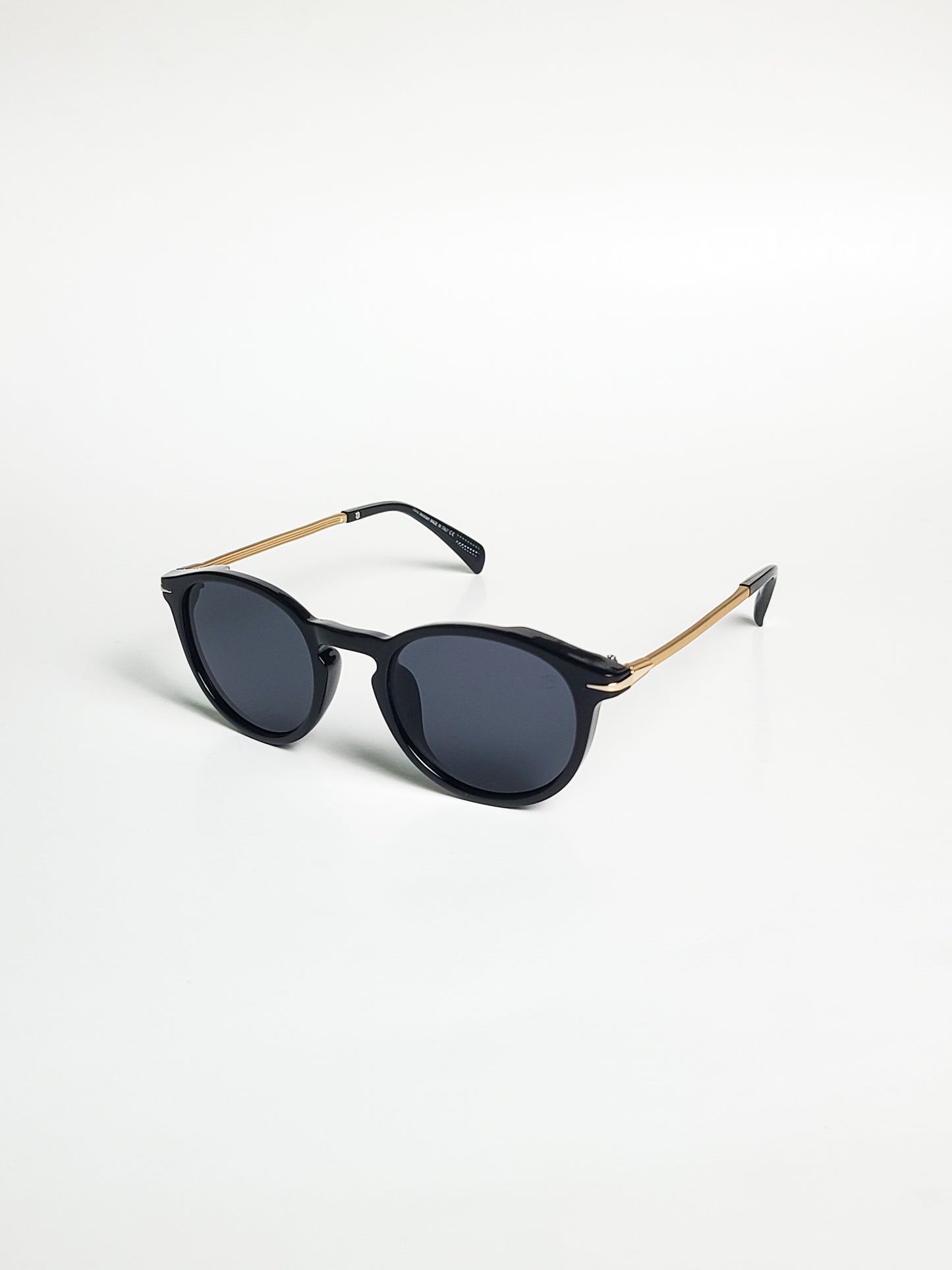 David Beckham - 1432 - Black Gold Round - Plastic - Metal Stick - Sunglasses