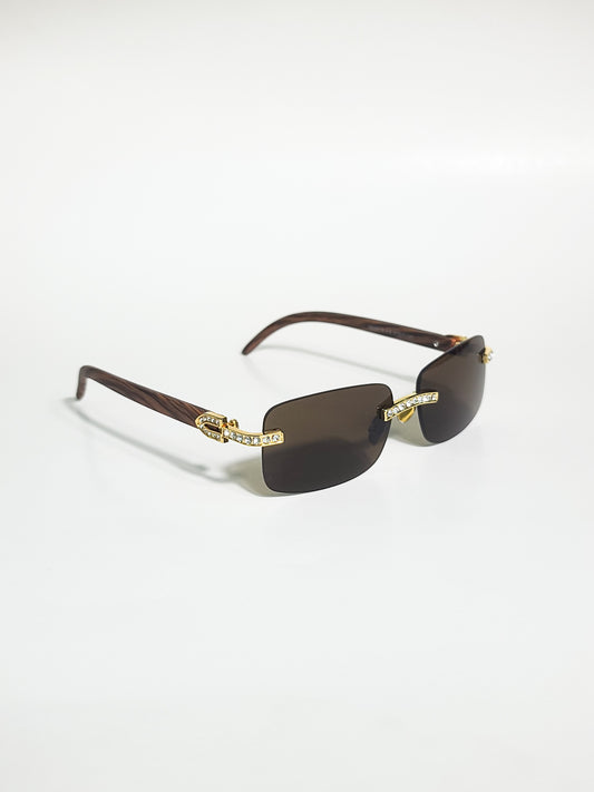 Car-tier - 713 - Golden Brown - Rimless - Wood stick - Rectangular - Vintage - Sunglasses