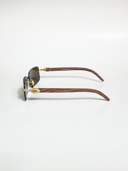 Car-tier - 713 - Golden Brown - Rimless - Wood stick - Rectangular - Vintage - Sunglasses