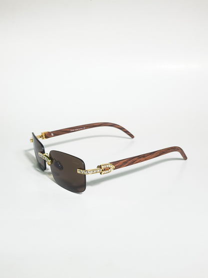 Car-tier - 713 - Golden Brown - Rimless - Wood stick - Rectangular - Vintage - Sunglasses