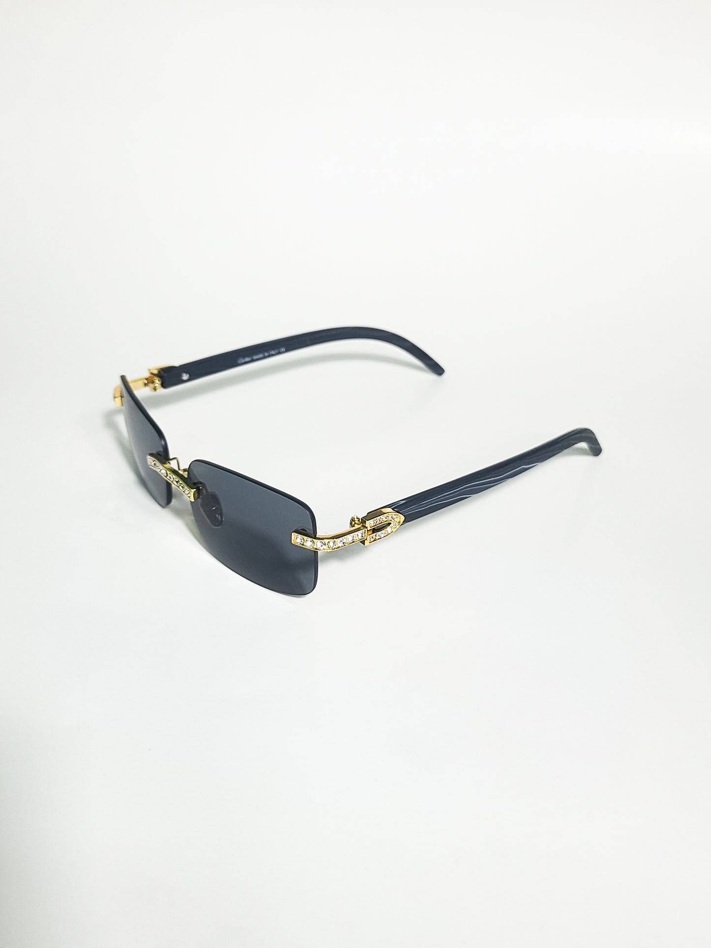 Car-tier - 713 - Golden Black - Wood stick - Rimless - Stone - Vintage - Sunglasses