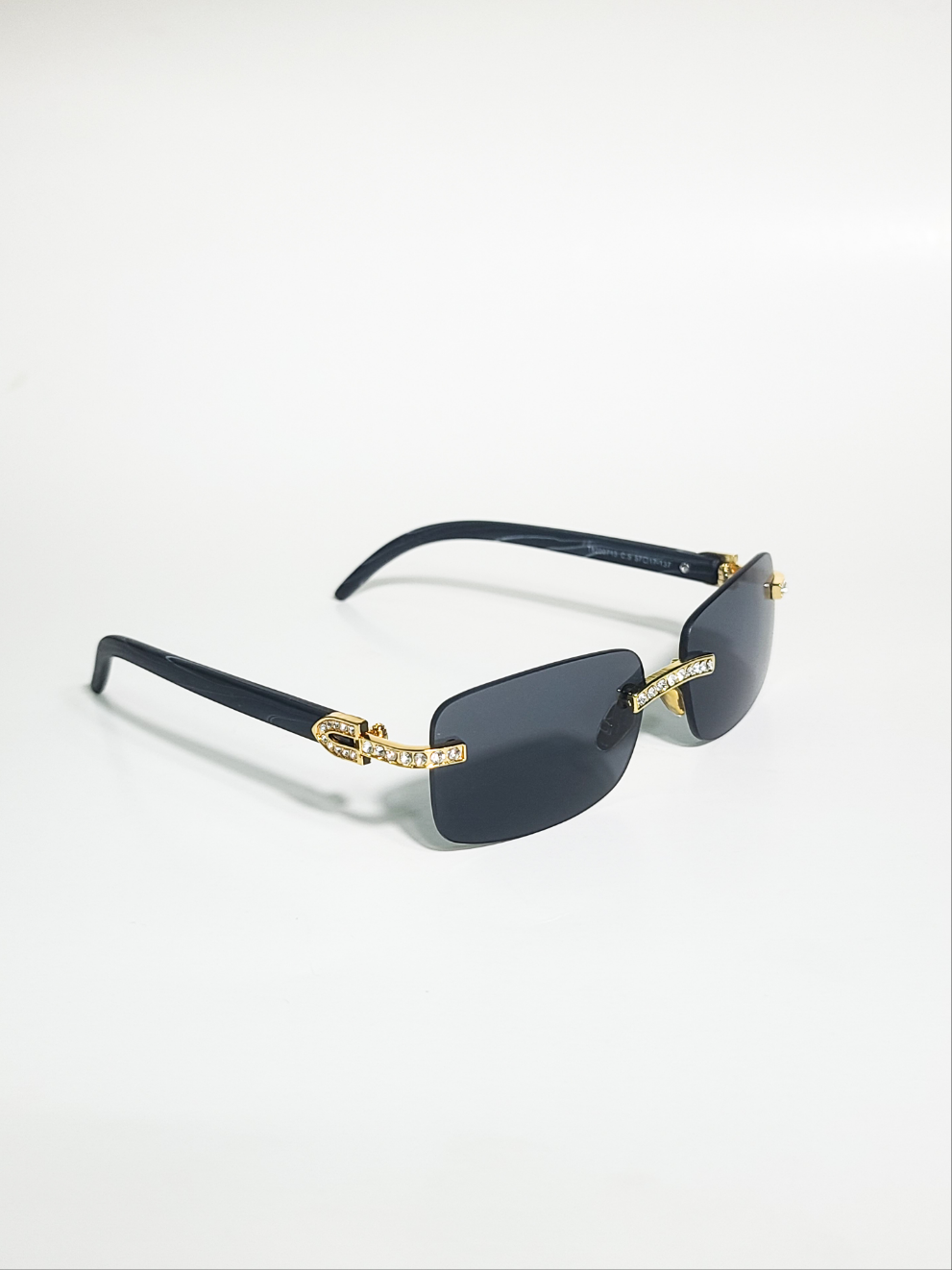 Car-tier - 713 - Golden Black - Wood stick - Rimless - Stone - Vintage - Sunglasses