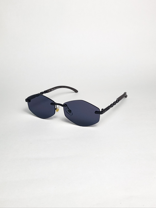 Cartier - 3177 - Full Black - Diamond Shape - Metal - Rimless - Sunglasses