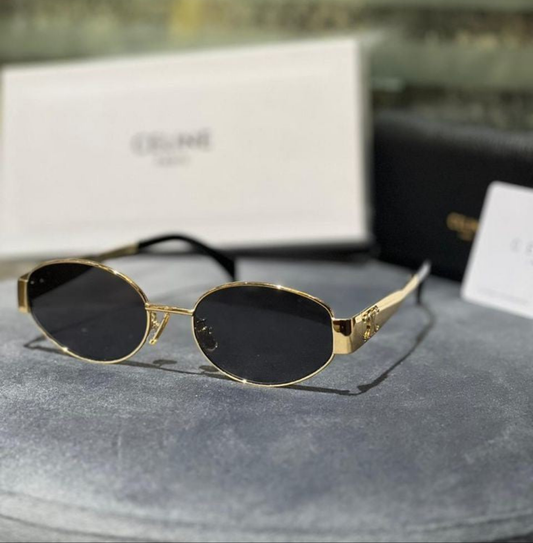 Celine - 4S235 - Golden Black - Metal - Oval - Sunglasses