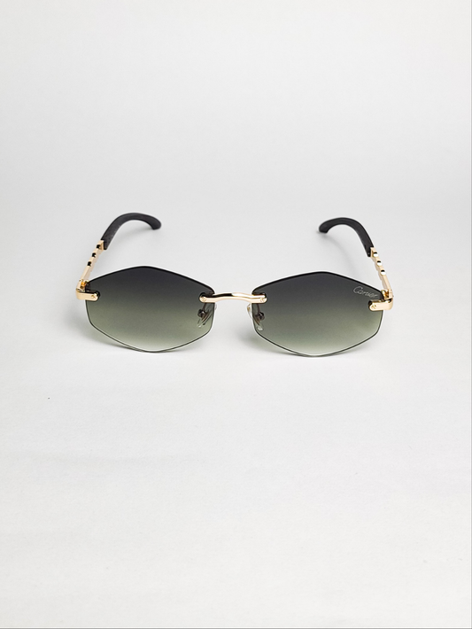 Cartier - 3177 - Golden Green Gradient - Diamond Shape - Metal - Rimless - Sunglasses