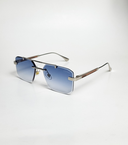 Cartier - 3147 - Silver Blue Gradient - Metal - Double Bridge - Rimless sunglasses