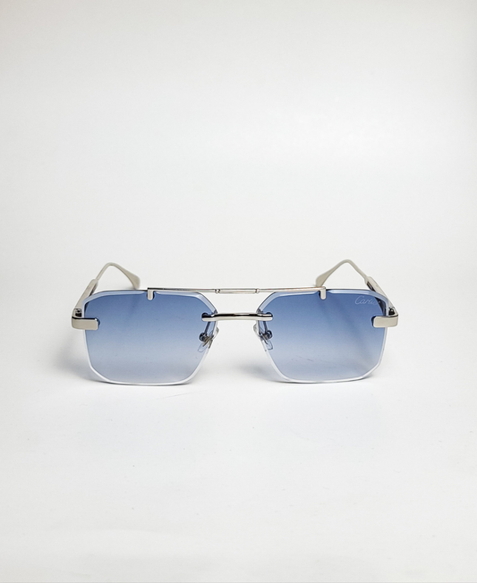 Cartier - 3147 - Silver Blue Gradient - Metal - Double Bridge - Rimless sunglasses
