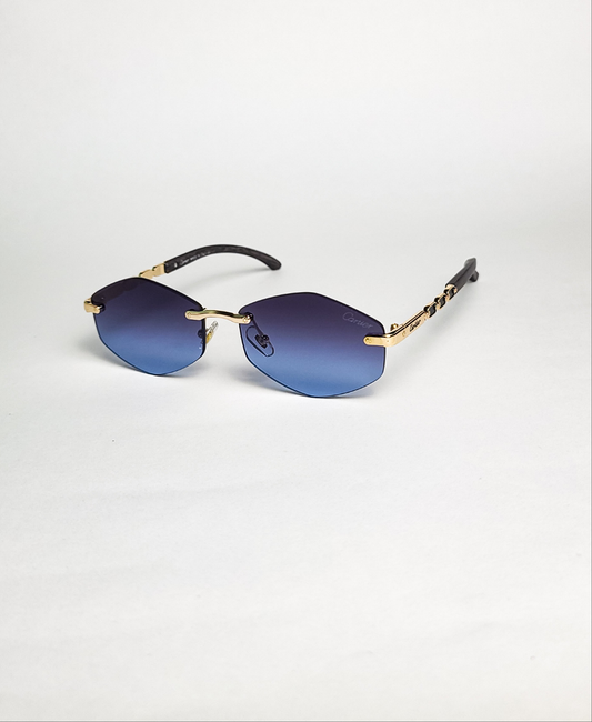 Cartier - 3177 - Golden Blue - Diamond Shape - Metal - Rimless - Sunglasses
