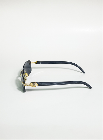 Car-tier - 713 - Golden Black - Wood stick - Rimless - Stone - Vintage - Sunglasses