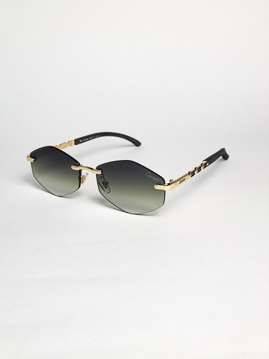 Cartier - 3177 - Golden Green Gradient - Diamond Shape - Metal - Rimless - Sunglasses