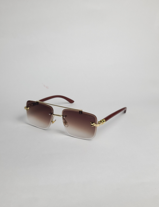 Cartier- 22510 - Black - Double Bridge - Wooden Stick - Rimless Sunglasses