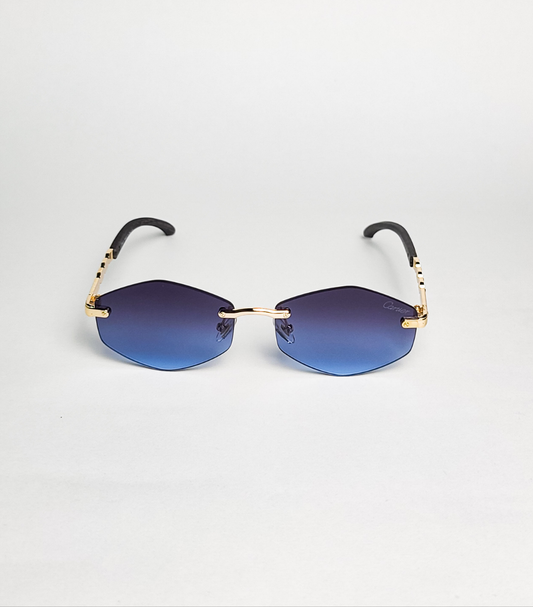 Cartier - 3177 - Golden Blue - Diamond Shape - Metal - Rimless - Sunglasses