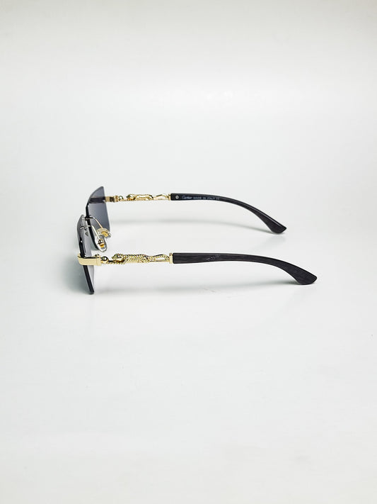 Cartier - 3077 - Golden Black - Rimless - Wood Texture Stick - Vintage - Sunglasses