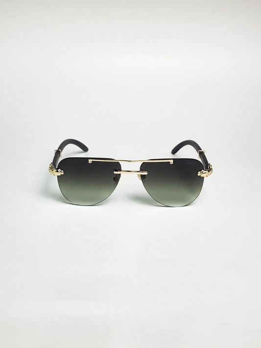 Cartier - 3062 - Green Gradient - Aviator - Metal - Double Bridge - Wood Texture Stick - Sunglasses