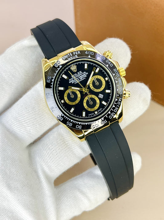RLX - Round Dial - Golden - Silver - Black Rubber Straps - Master Lock - Adjustable Date