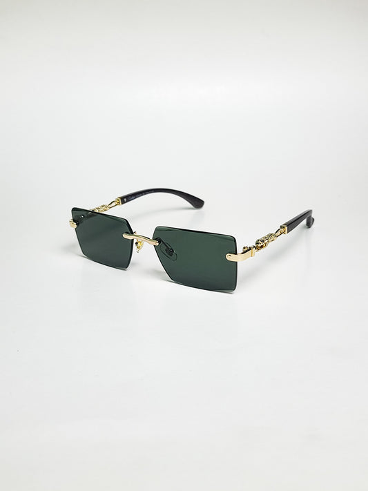 Cartier - 3077 - Golden Green - Metal - Vintage - Rectangular - Sunglasses