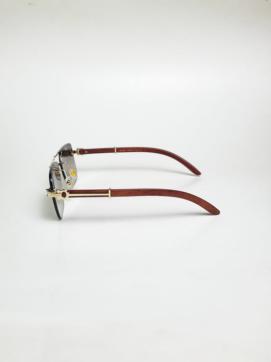 Cartier - 000 - Brown Gradient - Square - Metal - Double Bridge - Wood Texture Stick - Sunglasses