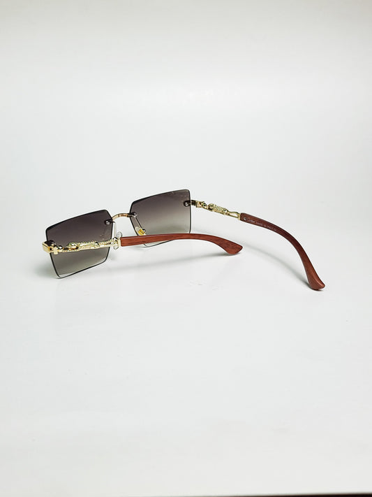 Cartier - 3077 - Golden Brown Gradient - wood texture stick - Metal - Rimless - Vintage - Sunglasses