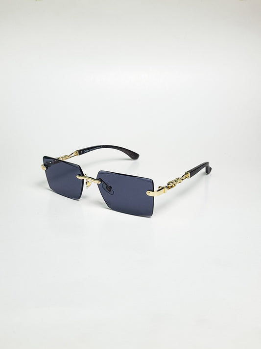 Cartier - 3077 - Golden Black - Rimless - Wood Texture Stick - Vintage - Sunglasses