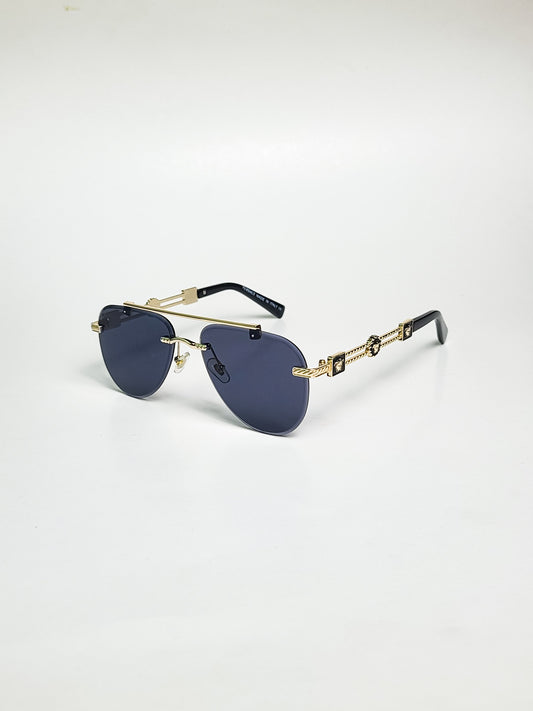 Versace - 3090 - Golden Black - Aviator - Double Bridge - Rimless - Metal - Sunglasses