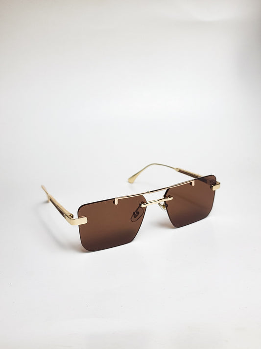 Cartier - 3147 - Golden Brown - Metal Double Bridge - Rimless sunglasses