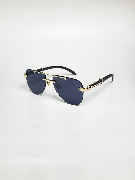Cartier - 3062 - Golden Black - Aviator - Metal - Double Bridge - Wood Texture Stick - Sunglasses