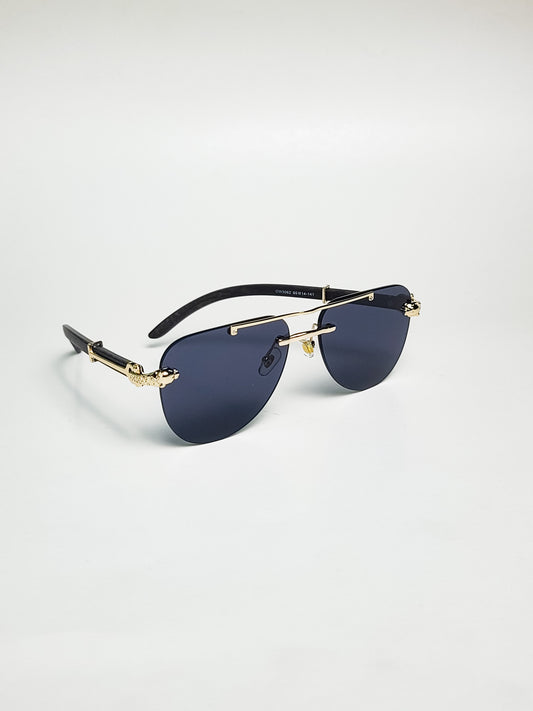 Cartier - 3062 - Golden Black - Aviator - Metal - Double Bridge - Wood Texture Stick - Sunglasses
