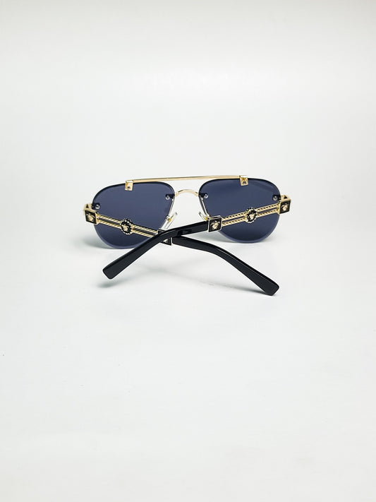 Versace - 3090 - Golden Black - Aviator - Double Bridge - Rimless - Metal - Sunglasses