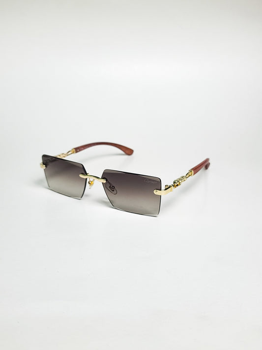 Cartier - 3077 - Golden Brown Gradient - wood texture stick - Metal - Rimless - Vintage - Sunglasses