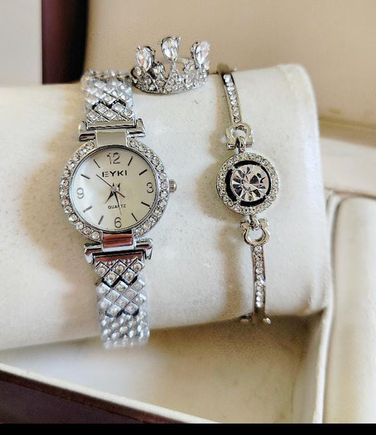 S K - Ladies Watch + Bracelet + Ring - Stainless steel - Watches