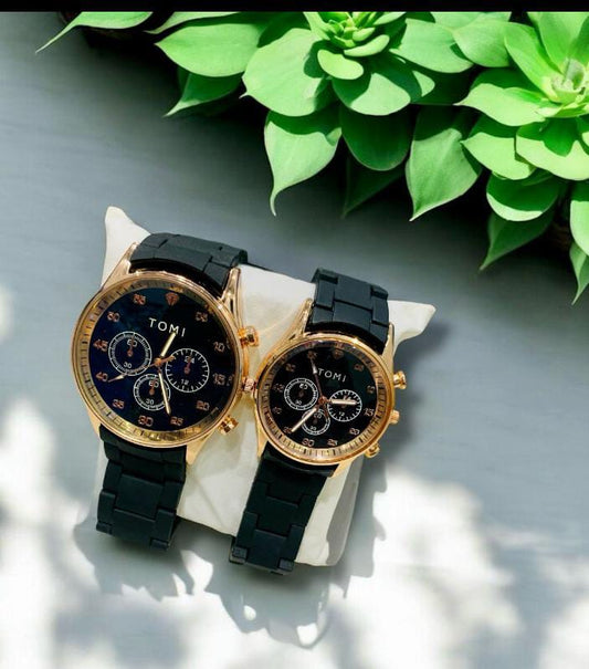 T M - Couple Watch - Round Dial - Ruber Strap - Watches