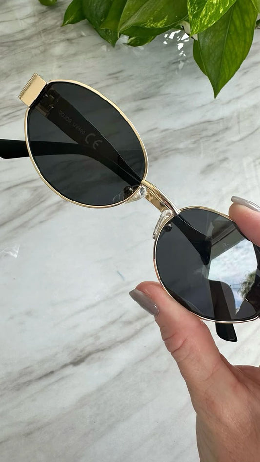 Celine - 4S235 - Golden Black - Metal - Oval - Sunglasses