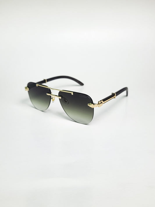 Cartier - 3062 - Green Gradient - Aviator - Metal - Double Bridge - Wood Texture Stick - Sunglasses